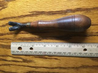 Antique Small Hand Held Nail Tack Puller Antique Tool - Wood & Brass Handle