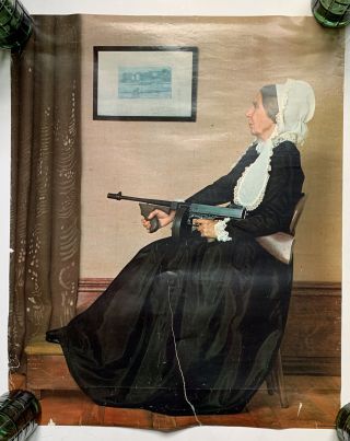 Very Rare 1969 Vintage Whistlers Mother Thompson Tommy Gun Firearms Art Poster
