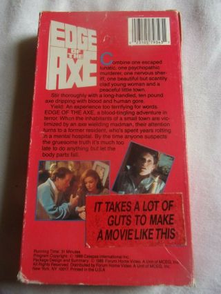 Edge Of The Axe RARE Horror VHS 1988 DISCOUNT 2