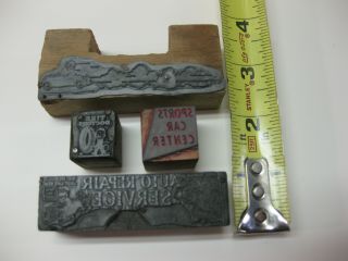 Antique Printer ' s Blocks Lead Cuts on Wood AUTO SPORTS CAR CENTER (4) diff. 3