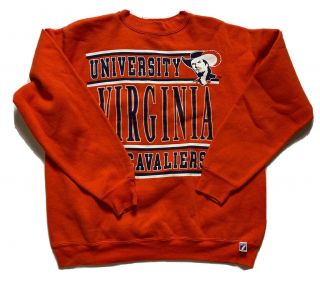 Rare Vintage University Of Virginia Cavaliers Orange Crewneck Sweater Sz Large