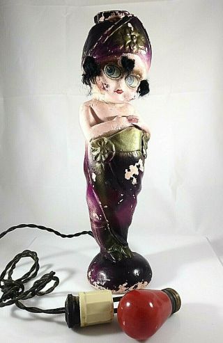 Rare Vintage Carnival Chalkware Prize Kewpie Doll Type Lamp
