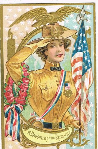 Antique Embossed Patriotic Postcard " A Daughter Of The Regiment "