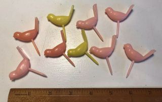 Set Vintage Plastic Bird Yellow And Pink Cake Topper Birthday Candle Holders