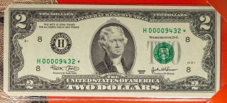 2003 Usa Rare $2 Very Low Serial Number 00009432 Bill Star Note St.  Louis (dr)
