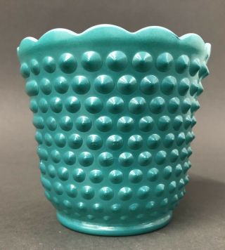 Rare Vintage Fire King Milk Glass Hobnail Teal Turquoise Green Vase Planter