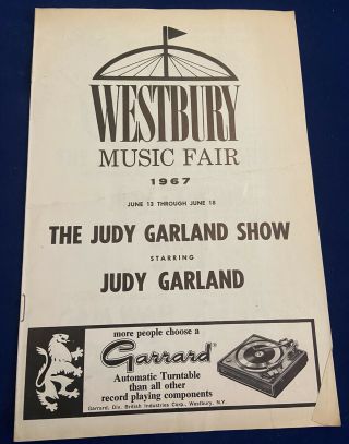 Rare June 1967 Westbury Music Fair Judy Garland Show Playbill Program Rip Taylor