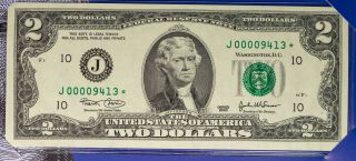2003 Usa Rare $2 Bill Very Low Serial Number 00009413 Star Note Kansas City (dr)