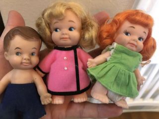 3 Small Vintage 1960’s Udco Pee Wee Character Doll 4 " Tall