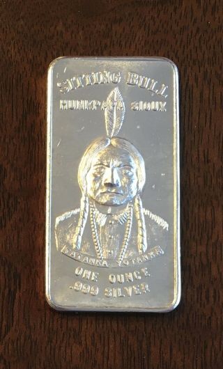 1 Rare Sitting Bull Sioux Indian Chief Art Bar Silver 1973 Round Coin Old Odd Oz