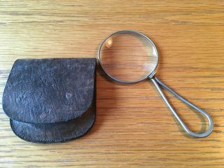 Vintage Collectable Folding Magnifying Glass With Leather Case.  British Made.