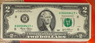 2003 Usa Rare $2 Very Low Serial Number 00009417 Bill Star Note St.  Louis (dr)