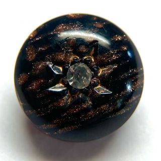 Antique Button Very Unique Black Glass W Goldstone And Paste Center