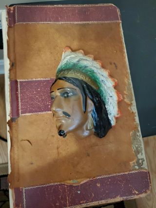 Antique Coin Bank - Chalk Wall Pocket - Native American Chief With Head Dress