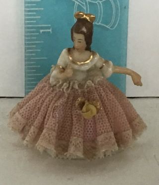 Vintage Dresden Miniature Porcelain Lace Lady Figurine