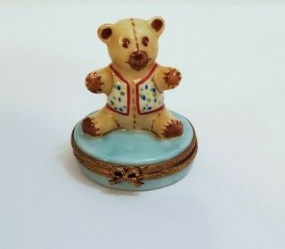 Peint Main Limoges France Porcelain Bear Trinket Box Mini Keepsake Box Rare