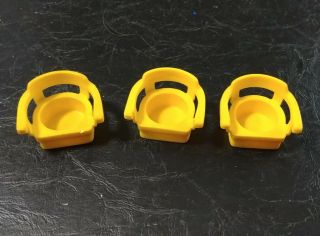3 Vintage Fisher Price Little People Yellow Captain Chairs With Dots
