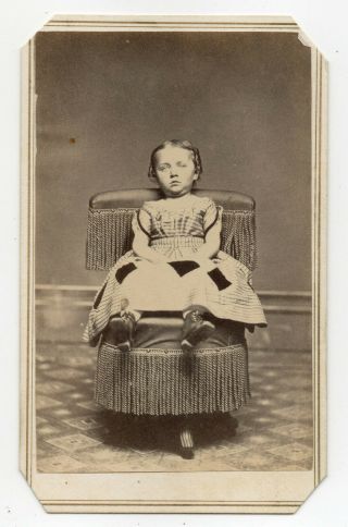 Antique 1860s Civil War Era Cdv Photo Adorable Girl Tax Revenue Stamp - Indiana