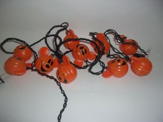 Disney Halloween Mickey Mouse Pumpkin Head String Of 10 Lights Rare Blow Molds