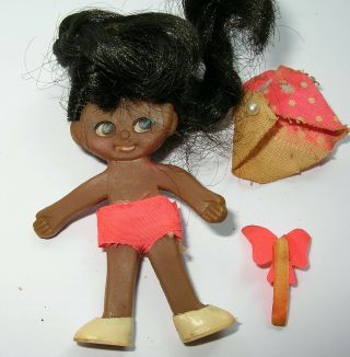 VINTAGE MINI FLATSY SUMMERTIME AA BLACK DOLL WITH OUTFIT AND SHOES VG 3