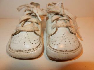Vintage White Leather Baby Shoes Size Perfect For Composition Or Character Doll