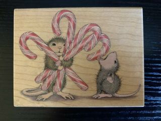 Rare House - Mouse Designs Candy Cane Tester Rubber Stamp Stampabilities 2003