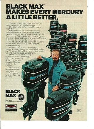 Vintage 1977 Mercury Black Max 70 - 85 - And 175 - Hp V - 6 Outboard Motor Color Ad