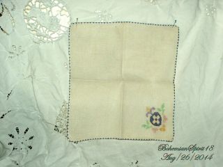 Antique Vintage French Hand Embroidery Flower Fine Linens Table Napkin