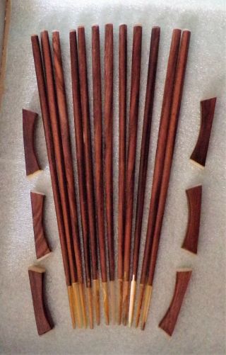 Rare Vintage Handmade Abalonie Tipped Chopsticks With Rests For 6
