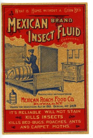 Buffalo Ny - Mexican Brand Insect Fluid - Antique Label Insecticide/bed Bugs