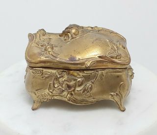 Gorgeous Antique Art Nouveau Casket Trinket Ring Jewelry Box W/roses