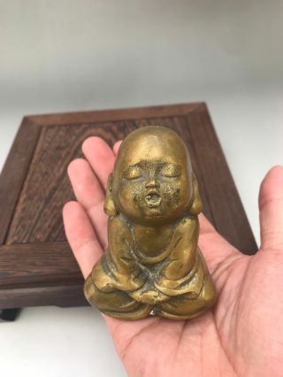 Chinese Antiques Fengshui Copper Ware Brass Monk Statue T313