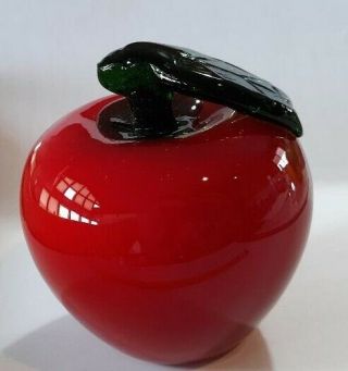 Vintage Hand Blown Glass Murano Style Red Apple - Glass Fruit