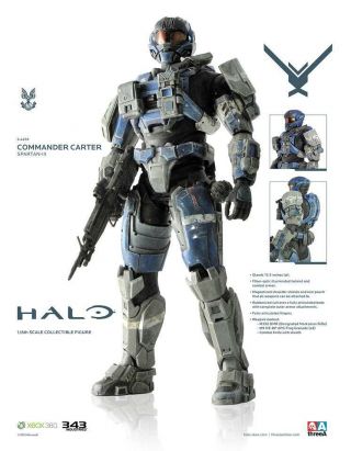 Threea Halo Reach - Commander Carter 13.  5 " Action Figure 1/6 Scale 3a 3aa Xbox