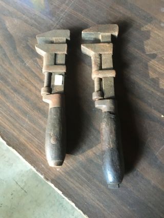 Antique/vintage Coes Wood Handle Monkey Wrenches - 10 " & 8 "