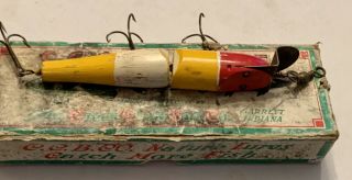 Vintage Creek Chub Jointed Wood Red,  White,  Yellow Pikie Fishing Lure Box 6”