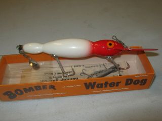 Vintage Bomber Fishing Lure & Papers Wooden Waterdog Model 1704 3