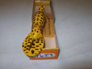 Vintage Bomber Fishing Lure & Papers Wooden Waterdog Yellow Coachdog