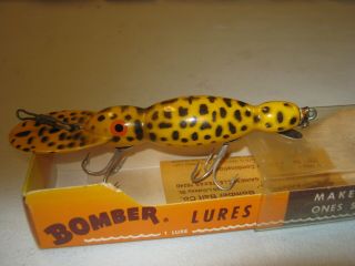 Vintage Bomber Fishing Lure & Papers Wooden Waterdog Yellow Coachdog 2