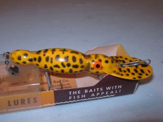 Vintage Bomber Fishing Lure & Papers Wooden Waterdog Yellow Coachdog 3