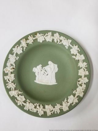 Antique Green White Wedgwood Jasperware Grapevine Trinket Vanity Dish