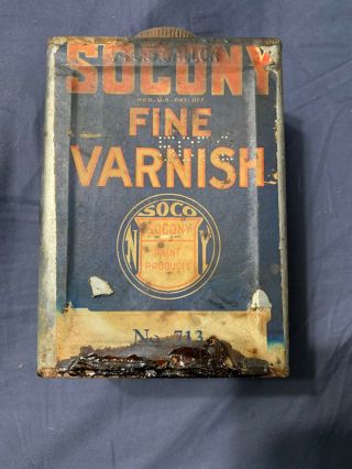 Vintage Socony Fine Varnish Paint No 713 Rare Early Paper Label Not Oil Can