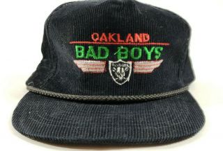 Vintage Rare Oakland Raiders “bad Boys” Hat Yupoong Snapback Black Corduroy Cap