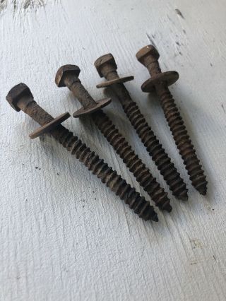 Old Rusty Windmill Tower Square Head Lag Bolts 4” X 5/16” Set Of 4 Steampunk