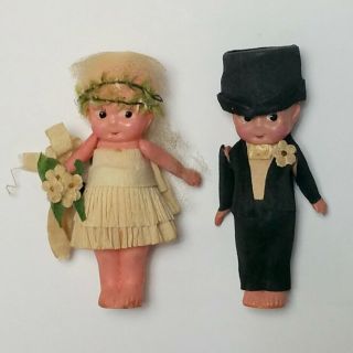 Antique 1920s Celluloid Bride & Groom Wedding Cake Toppers