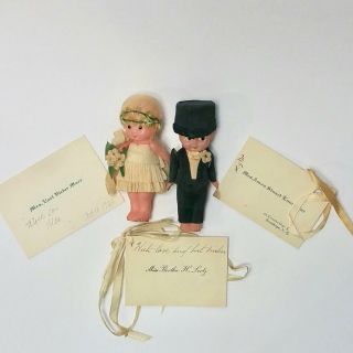 Antique 1920s Celluloid Bride & Groom Wedding Cake Toppers 2
