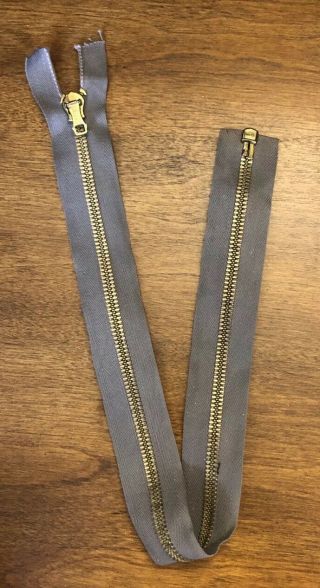 RARE VTG Crown Spring Loaded Zipper,  Metal,  Jacket,  Khaki 17.  5” Separating USA 2