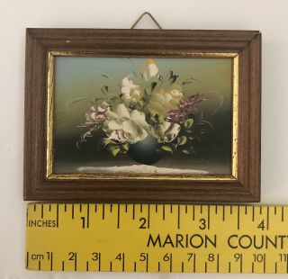 Vintage Framed Picture Dollhouse Miniatures Flowers Artist Oil Painting Wood