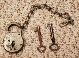 Vintage Ironsides Six 6 Lever Padlock Pad Lock W/ Antique Keys Lockwood Mfg Co