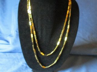 Vintage Signed Monet Gold - Tone Metal Rectangular Link Long Chain Necklace